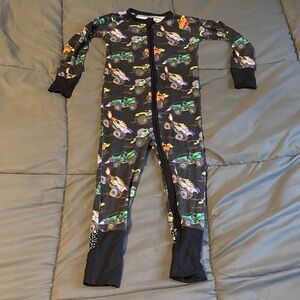 2T Black Monster Truck Zip One-Piece Pajamas by Fletch Brand.